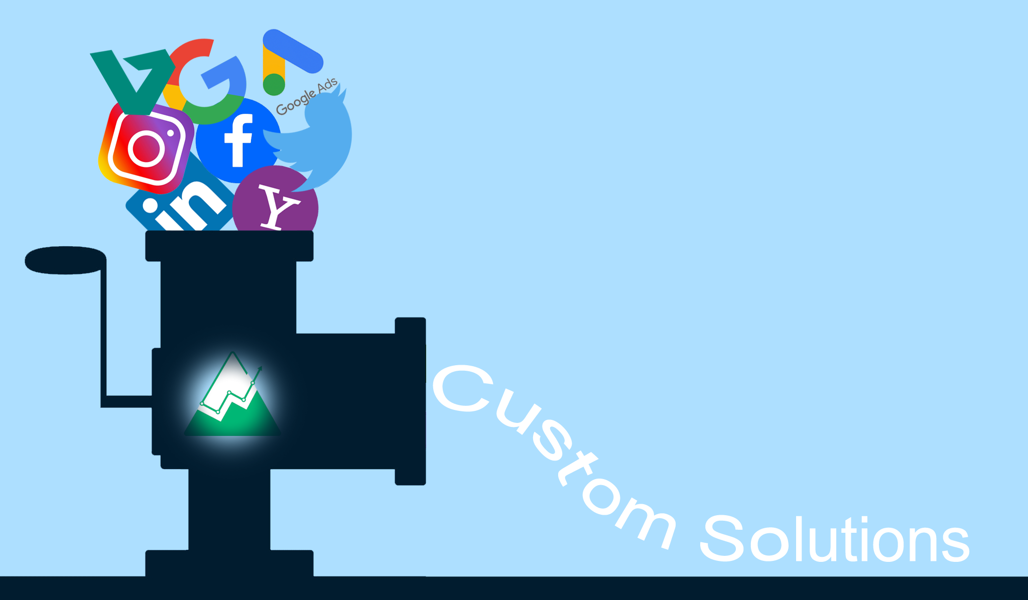 Prospect Genius making custom solutions - internet company logos into meat grinder and custom solutions come out